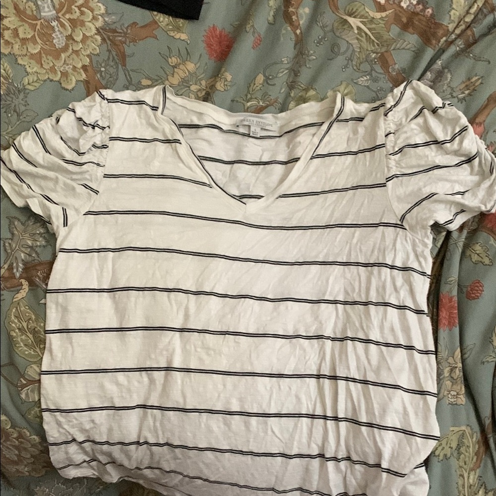 Green Envelope Black and White Fitted Ribbed Short Sleeve T-Shirt